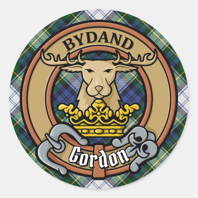 Clan Gordon Crest over Dress Tartan Classic Round Sticker (Front)