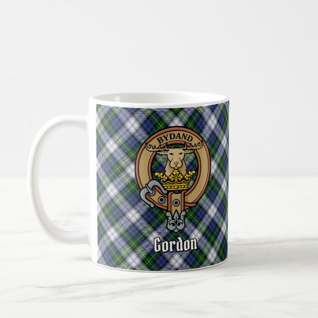 Clan Gordon Crest over Dress Tartan Coffee Mug (Left)