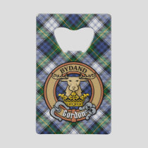 Clan Gordon Crest over Dress Tartan Credit Card Bottle Opener