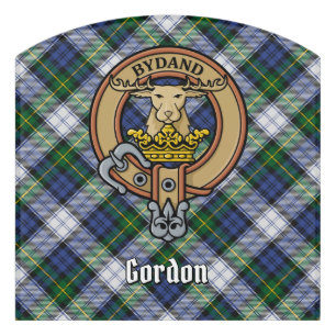 Clan Gordon Crest over Dress Tartan Door Sign