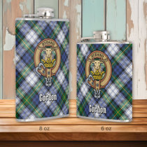 Clan Gordon Crest over Dress Tartan Flask