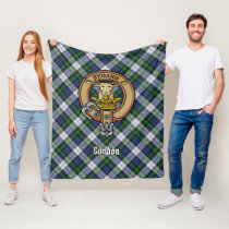 Clan Gordon Crest over Dress Tartan Fleece Blanket