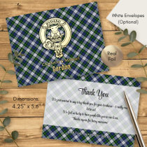 Clan Gordon Crest over Dress Tartan Foil Invitation Postcard