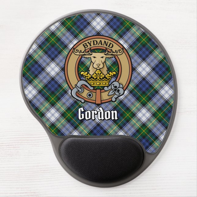 Clan Gordon Crest over Dress Tartan Gel Mouse Pad (Front)