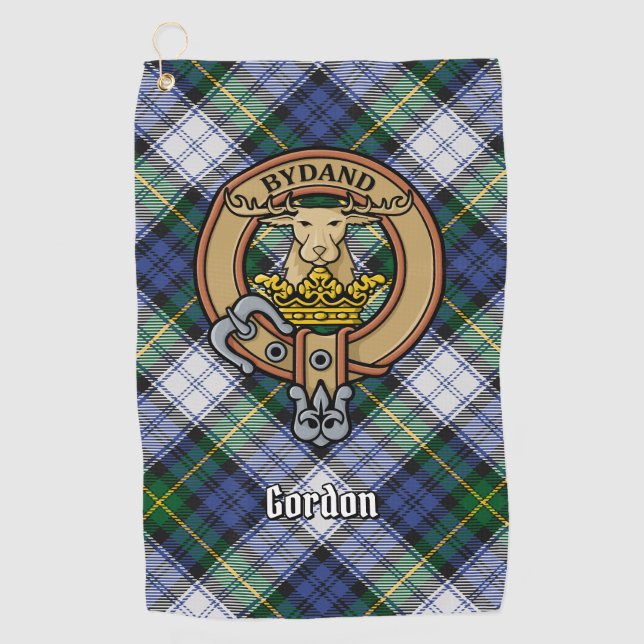 Clan Gordon Crest over Dress Tartan Golf Towel (Front)