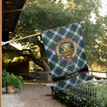 Clan Gordon Crest over Dress Tartan House Flag