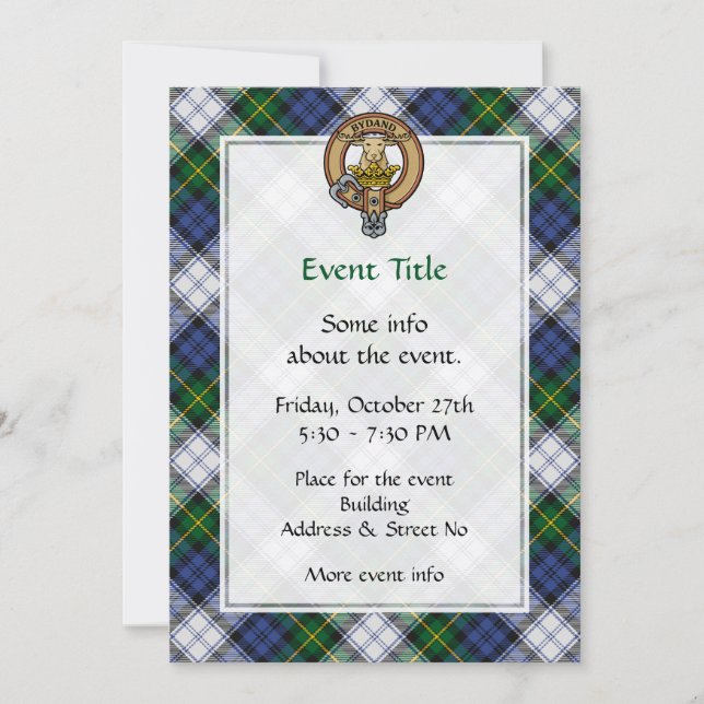 Clan Gordon Crest over Dress Tartan Invitation (Front)