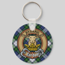 Clan Gordon Crest over Dress Tartan Keychain