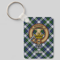 Clan Gordon Crest over Dress Tartan Keychain