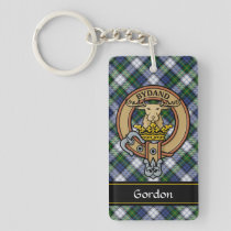 Clan Gordon Crest over Dress Tartan Keychain