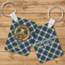 Clan Gordon Crest over Dress Tartan Keychain