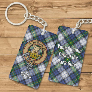 Clan Gordon Crest over Dress Tartan Keychain
