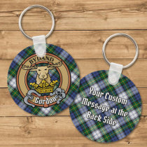 Clan Gordon Crest over Dress Tartan Keychain