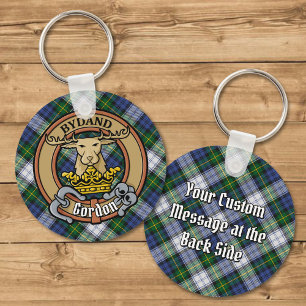 Clan Gordon Crest over Dress Tartan Keychain