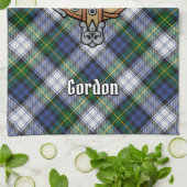 Clan Gordon Crest over Dress Tartan Kitchen Towel (Folded)