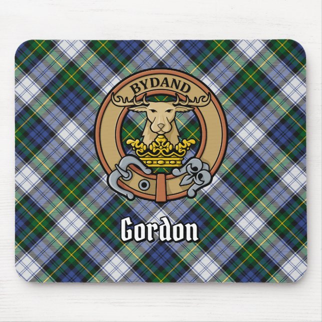 Clan Gordon Crest over Dress Tartan Mouse Pad (Front)