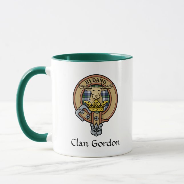 Clan Gordon Crest over Dress Tartan Mug (Left)