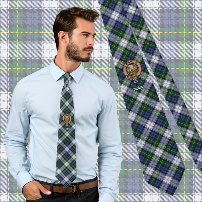 Clan Gordon Crest over Dress Tartan Neck Tie (Creator Uploaded)