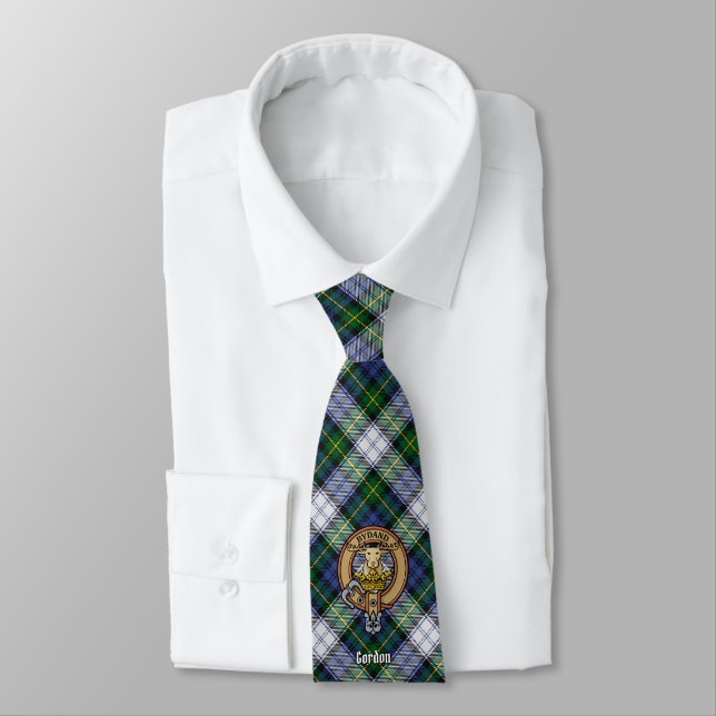 Clan Gordon Crest over Dress Tartan Neck Tie (Tied)