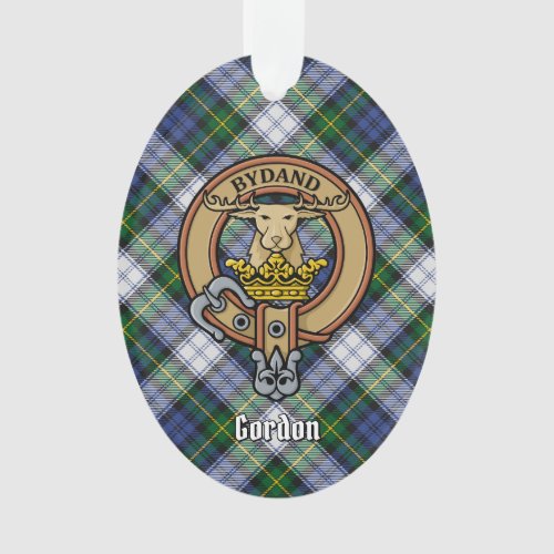 Clan Gordon Crest over Dress Tartan Ornament