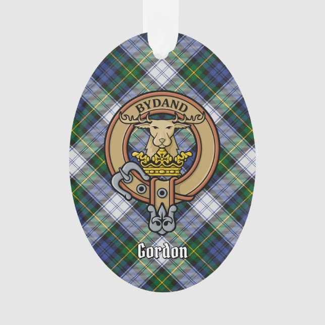 Clan Gordon Crest over Dress Tartan Ornament (Front)