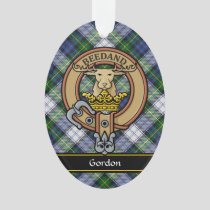 Clan Gordon Crest over Dress Tartan Ornament