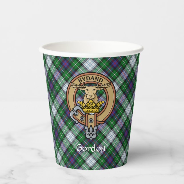 Clan Gordon Crest over Dress Tartan Paper Cups (Front)