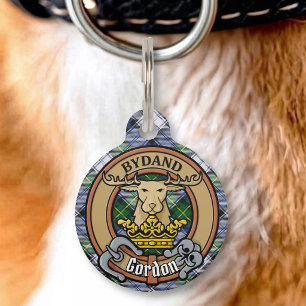 Clan Gordon Crest over Dress Tartan Pet ID Tag