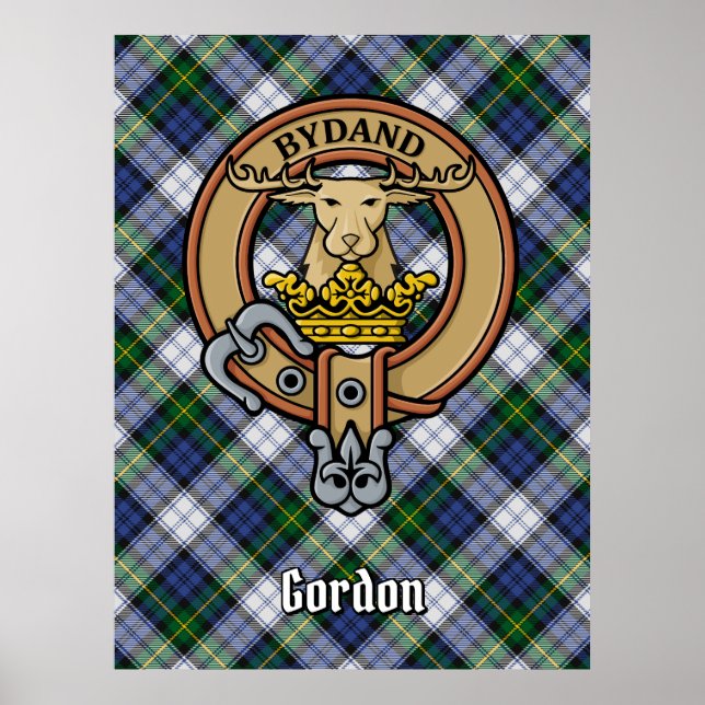 Clan Gordon Crest over Dress Tartan Poster (Front)