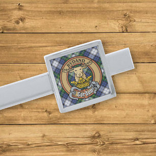 Clan Gordon Crest over Dress Tartan Silver Finish Tie Bar