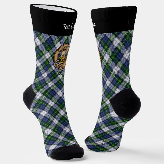 Clan Gordon Crest over Dress Tartan Socks (Angled)