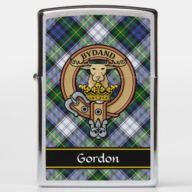 Clan Gordon Crest over Dress Tartan Zippo Lighter (Front)