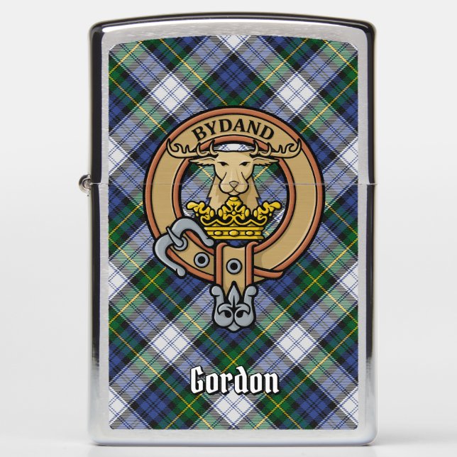 Clan Gordon Crest over Dress Tartan Zippo Lighter (Front)