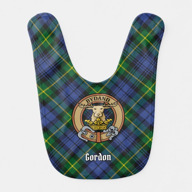 Clan Gordon Crest over Tartan Baby Bib (Front)
