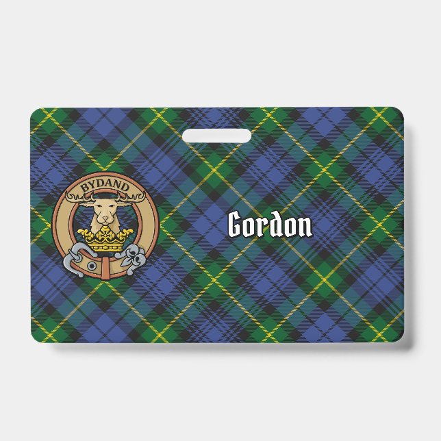 Clan Gordon Crest over Tartan Badge (Front)