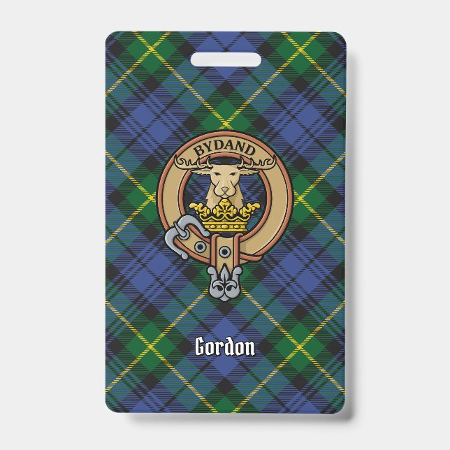 Clan Gordon Crest over Tartan Badge (Front)
