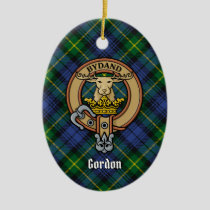 Clan Gordon Crest over Tartan Ceramic Ornament