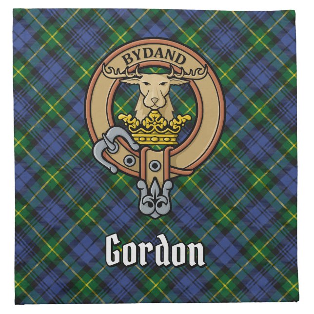 Clan Gordon Crest over Tartan Cloth Napkin (Front)