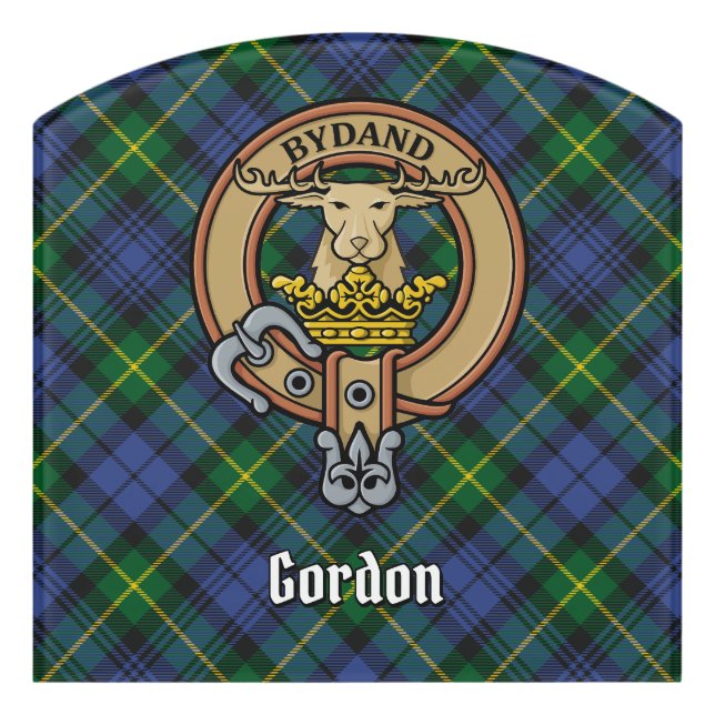 Clan Gordon Crest over Tartan Door Sign (Contour Front)