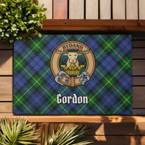 Clan Gordon Crest over Tartan Doormat