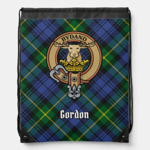 Clan Gordon Crest over Tartan Drawstring Bag