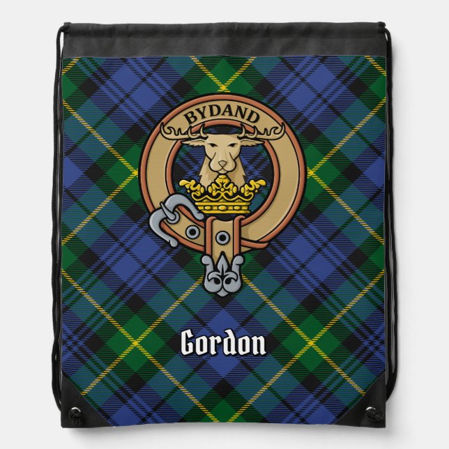 Clan Gordon Crest over Tartan Drawstring Bag (Front)