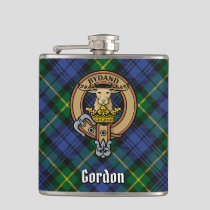 Clan Gordon Crest over Tartan Flask