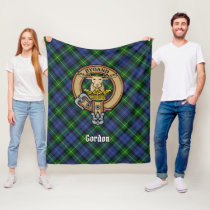 Clan Gordon Crest over Tartan Fleece Blanket