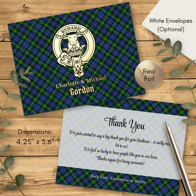 Clan Gordon Crest over Tartan Foil Invitation Postcard (Creator Uploaded)