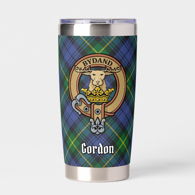 Clan Gordon Crest over Tartan Insulated Tumbler (Front)