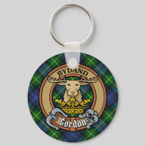 Clan Gordon Crest over Tartan Keychain