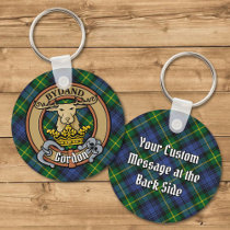 Clan Gordon Crest over Tartan Keychain