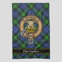 Clan Gordon Crest over Tartan Kitchen Towel