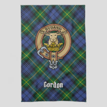 Clan Gordon Crest over Tartan Kitchen Towel